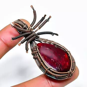 Ювелирный кулон ручной работы из медной проволоки с красным лабрадоритом и драгоценным камнем 2,17 дюйма 2.17 красный