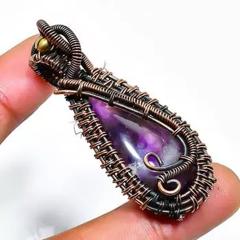 Ювелирный кулон ручной работы из медной проволоки с шалфейным аметистом и драгоценным камнем 2,17 дюйма 2.17 фиолетовый