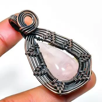 Ювелирный кулон ручной работы из медной проволоки с розовым кварцем и драгоценным камнем длиной 1,97 дюйма 1.97 розовый