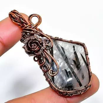 Ювелирный кулон ручной работы из медной проволоки с черным рутилом и драгоценным камнем 2,17 дюйма 2.17 чёрный