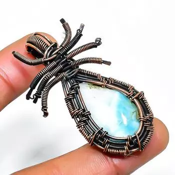 Ювелирный кулон ручной работы из медной проволоки с драгоценным камнем Республика Ларимар 1,97 дюйма 1.97 синий