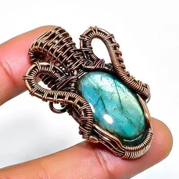 Ювелирный кулон ручной работы из медной проволоки с лабрадоритом, 1,77 дюйма 1.77 чёрный