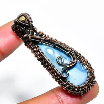 Ювелирный кулон ручной работы из медной проволоки Owhyee с опалом и драгоценным камнем 2,17 дюйма 2.17 синий