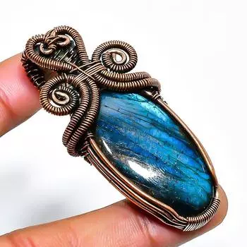 Ювелирный кулон ручной работы из медной проволоки с лабрадоритом 2,36 дюйма 2.36 чёрный