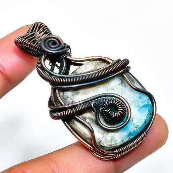 Ювелирный кулон ручной работы из медной проволоки с драгоценным камнем Республика Ларимар 1,97 дюйма 1.97 синий