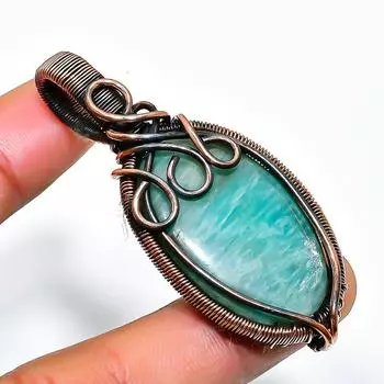 Ювелирный кулон ручной работы из медной проволоки с амазонитом 2,17 дюйма 2.17 синий