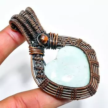 Ювелирный кулон ручной работы из медной проволоки с драгоценным камнем Республика Ларимар 2,96 дюйма 2.96 синий