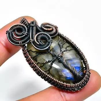 Ювелирный кулон ручной работы из медной проволоки с лабрадоритом 1,97 дюйма 1.97 чёрный