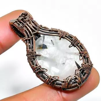 Ювелирный кулон ручной работы из медной проволоки с черным рутиловым драгоценным камнем 1,77 дюйма 1.77 чёрный