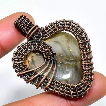 Ювелирный кулон ручной работы из медной проволоки с лабрадоритом 1,97 дюйма 1.97 чёрный