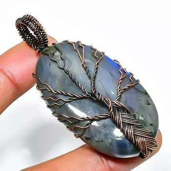 Ювелирный кулон ручной работы из медной проволоки с лабрадоритом 2,56 дюйма 2.56 чёрный