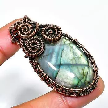 Ювелирный кулон ручной работы из медной проволоки с лабрадоритом 2,17 дюйма 2.17 чёрный