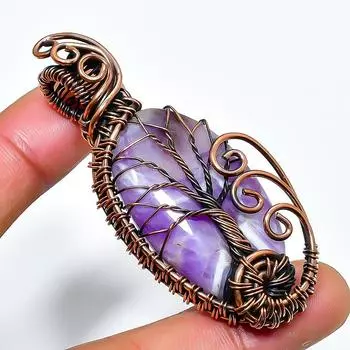 Ювелирный кулон ручной работы из медной проволоки с шалфейным аметистом и драгоценным камнем 2,17 дюйма 2.17 фиолетовый
