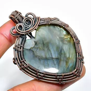 Ювелирный кулон ручной работы из медной проволоки с лабрадоритом 2,56 дюйма 2.56 чёрный