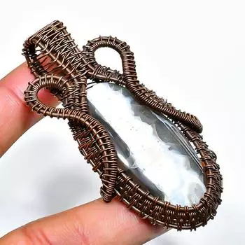 Ювелирный кулон ручной работы из медной проволоки с драгоценным камнем опалом Owhyee 2,76 дюйма 2.76 синий