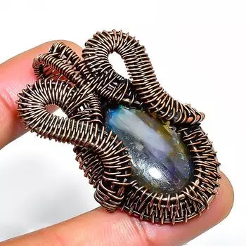 Ювелирный кулон ручной работы из медной проволоки с лабрадоритом, 1,77 дюйма 1.77 чёрный