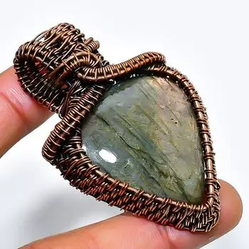 Ювелирный кулон ручной работы из медной проволоки с лабрадоритом 2,36 дюйма 2.36 чёрный