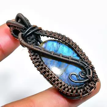 Ювелирный кулон ручной работы из медной проволоки с лабрадоритом 2,17 дюйма 2.17 чёрный