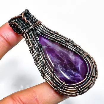 Ювелирный кулон ручной работы из медной проволоки с драгоценным камнем аметистового цвета 2,56 дюйма 2.56 фиолетовый