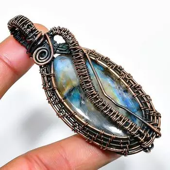 Ювелирный кулон ручной работы из медной проволоки с лабрадоритом 2,76 дюйма 2.76 чёрный