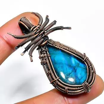 Ювелирный кулон ручной работы из медной проволоки с лабрадоритом 2,17 дюйма 2.17 чёрный