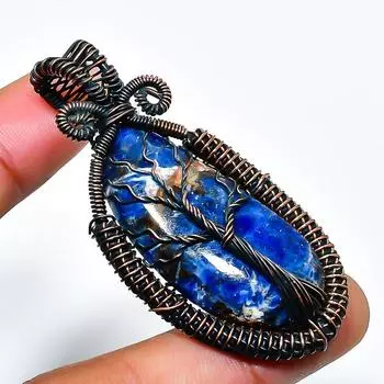 Ювелирный кулон ручной работы из медной проволоки с драгоценным камнем содалитом 2,17 дюйма 2.17 синий