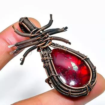 Ювелирный кулон ручной работы из медной проволоки с красным лабрадоритом и драгоценным камнем 2,17 дюйма 2.17 красный