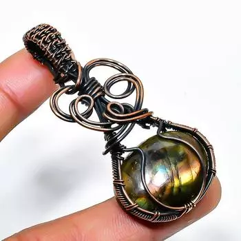 Ювелирный кулон ручной работы из медной проволоки с лабрадоритом 2,36 дюйма 2.36 чёрный