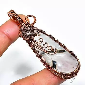 Ювелирный кулон ручной работы из медной проволоки с черным рутилом и драгоценным камнем длиной 2,56 дюйма 2.56 чёрный