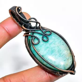 Ювелирный кулон ручной работы из медной проволоки с амазонитом длиной 2,56 дюйма 2.56 синий
