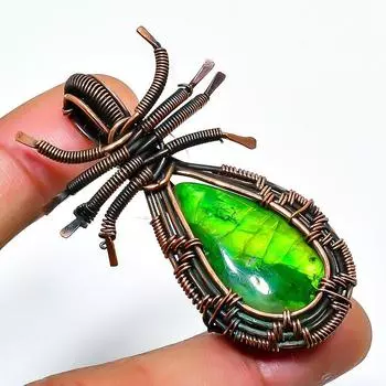 Ювелирный кулон ручной работы из медной проволоки с драгоценным камнем зеленого лабрадорита 1,97 дюйма 1.97 зелёный