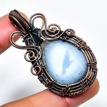 Ювелирный кулон ручной работы из медной проволоки Owhyee с опалом и драгоценным камнем 2,17 дюйма 2.17 синий