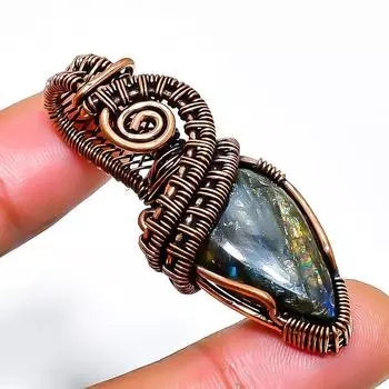 Ювелирный кулон ручной работы из медной проволоки с лабрадоритом 1,97 дюйма 1.97 чёрный