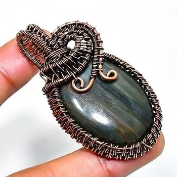 Ювелирный кулон ручной работы из медной проволоки с драгоценным камнем «Тигровый глаз» 2,17 дюйма 2.17 жёлтый