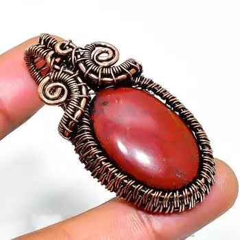Ювелирный кулон ручной работы из медной проволоки с драгоценным камнем Red River Jasper 1,97 дюйма 1.97 красный