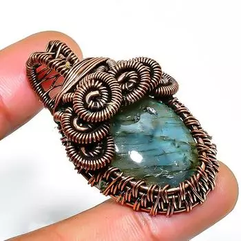 Ювелирный кулон ручной работы из медной проволоки с лабрадоритом, 1,77 дюйма 1.77 чёрный