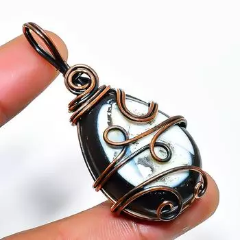 Ювелирный кулон ручной работы из медной проволоки Owhyee с опалом и драгоценным камнем 2,17 дюйма 2.17 синий