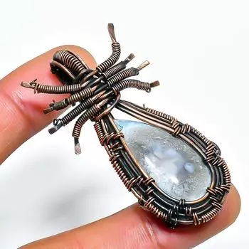 Ювелирный кулон ручной работы из медной проволоки с опалом Owhyee 2,05 дюйма 2.05 синий