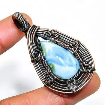 Ювелирный кулон ручной работы из медной проволоки Owhyee с опалом и драгоценным камнем 2,17 дюйма 2.17 синий