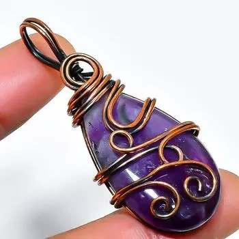 Ювелирный кулон ручной работы из медной проволоки с шалфейным аметистом и драгоценным камнем 2,17 дюйма 2.17 фиолетовый