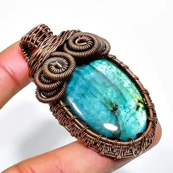 Ювелирный кулон ручной работы из медной проволоки с лабрадоритом 2,36 дюйма 2.36 чёрный