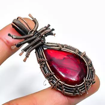 Ювелирный кулон ручной работы из медной проволоки с красным лабрадоритом и драгоценным камнем 2,17 дюйма 2.17 красный