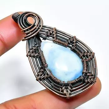 Ювелирный кулон ручной работы из медной проволоки Owhyee с опалом и драгоценным камнем 2,17 дюйма 2.17 синий