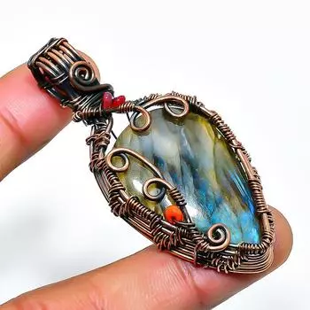 Ювелирный кулон ручной работы из медной проволоки с лабрадоритом 2,17 дюйма 2.17 чёрный