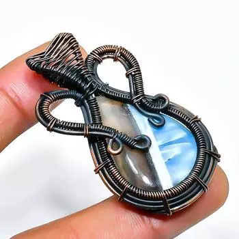 Ювелирный кулон ручной работы из медной проволоки Owhyee с опалом и драгоценным камнем 1,77 дюйма 1.77 синий