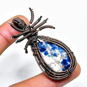 Ювелирный кулон ручной работы из медной проволоки с драгоценным камнем содалитом 2,17 дюйма 2.17 синий