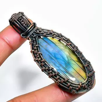 Ювелирный кулон ручной работы из медной проволоки с лабрадоритом 2,56 дюйма 2.56 чёрный