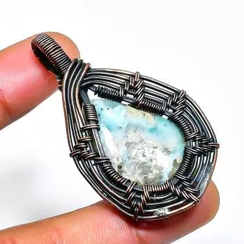 Ювелирный кулон ручной работы из медной проволоки с драгоценным камнем Республика Ларимар 1,97 дюйма 1.97 синий