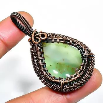 Ювелирный кулон ручной работы из медной проволоки с драгоценным камнем хризопраз 1,97 дюйма 1.97 зелёный