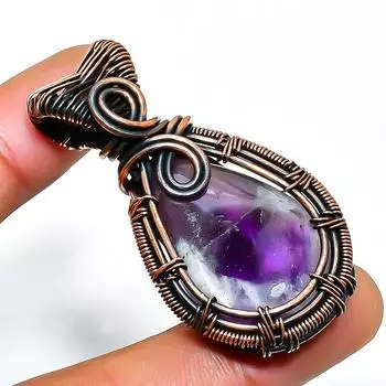 Ювелирный кулон ручной работы из медной проволоки с драгоценным камнем цвета аметиста 1,77 дюйма 1.77 фиолетовый